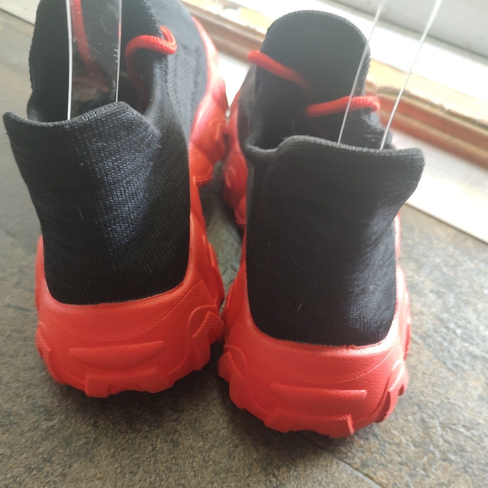Black and Red Chunky Knit Sock Sneakers Breathable Mesh Platform Athletic Shoes